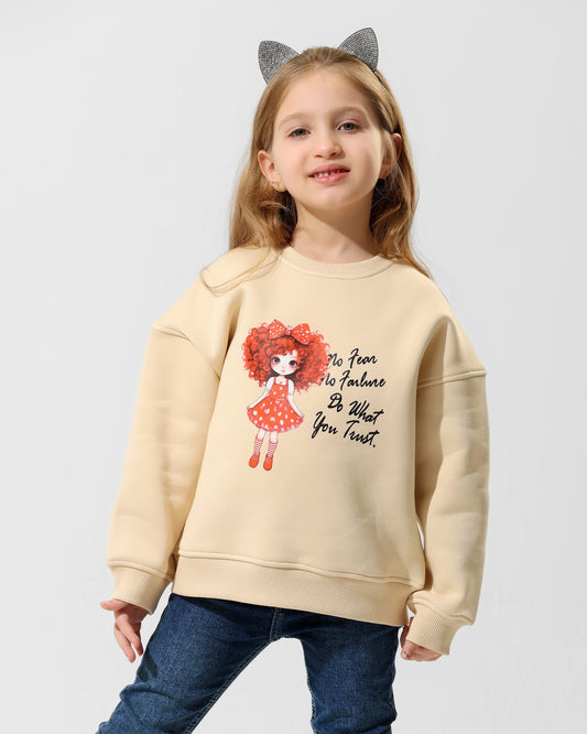 Girls Cute Character Graphic Sweatshirt | Beige - Remint Kids Fashion