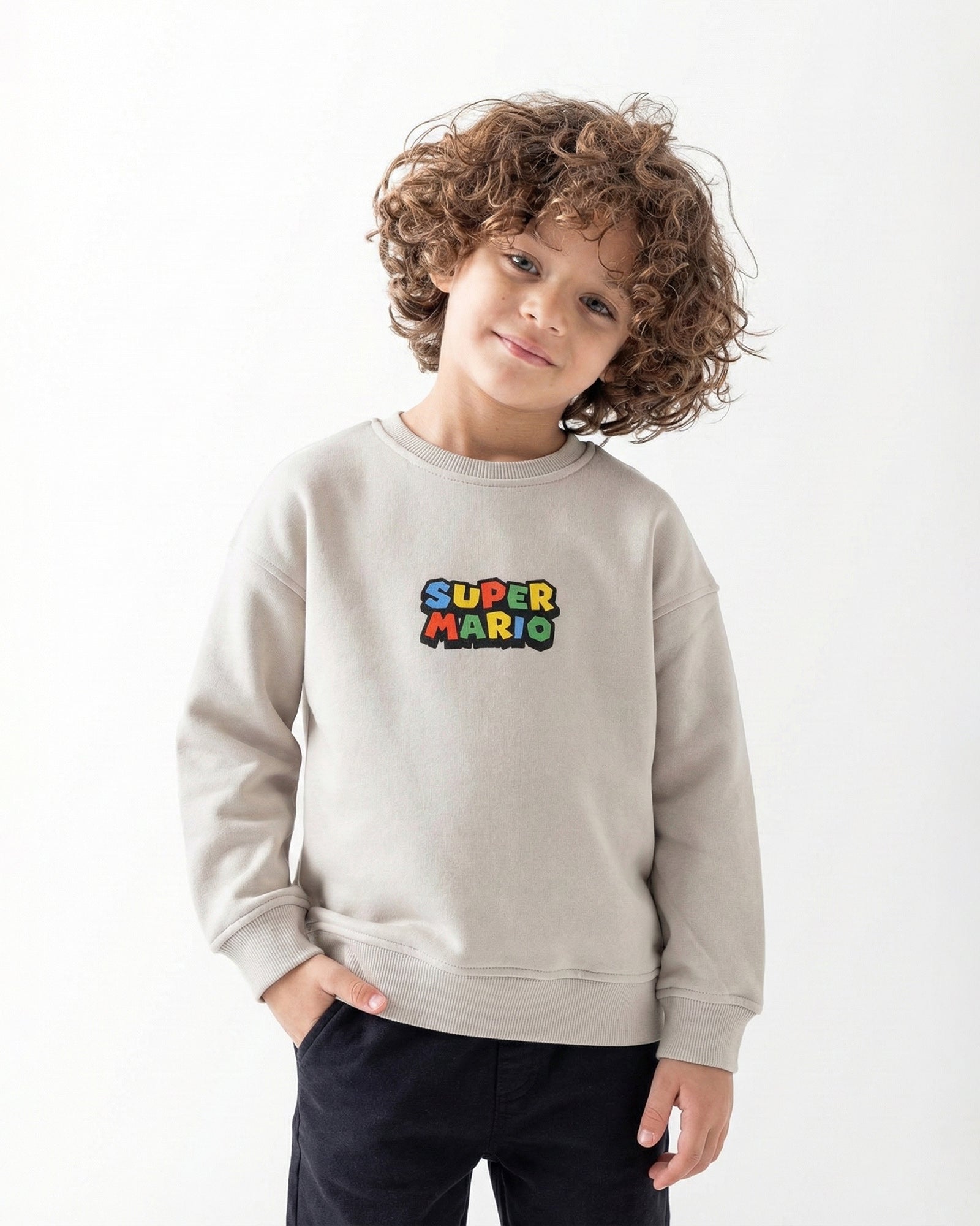 Boys Super Mario Graphic Sweatshirt | Grey - Remint Kids Fashion