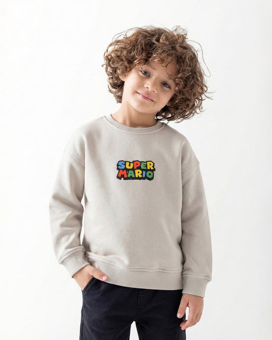 Boys Super Mario Graphic Sweatshirt | Grey - Remint Kids Fashion