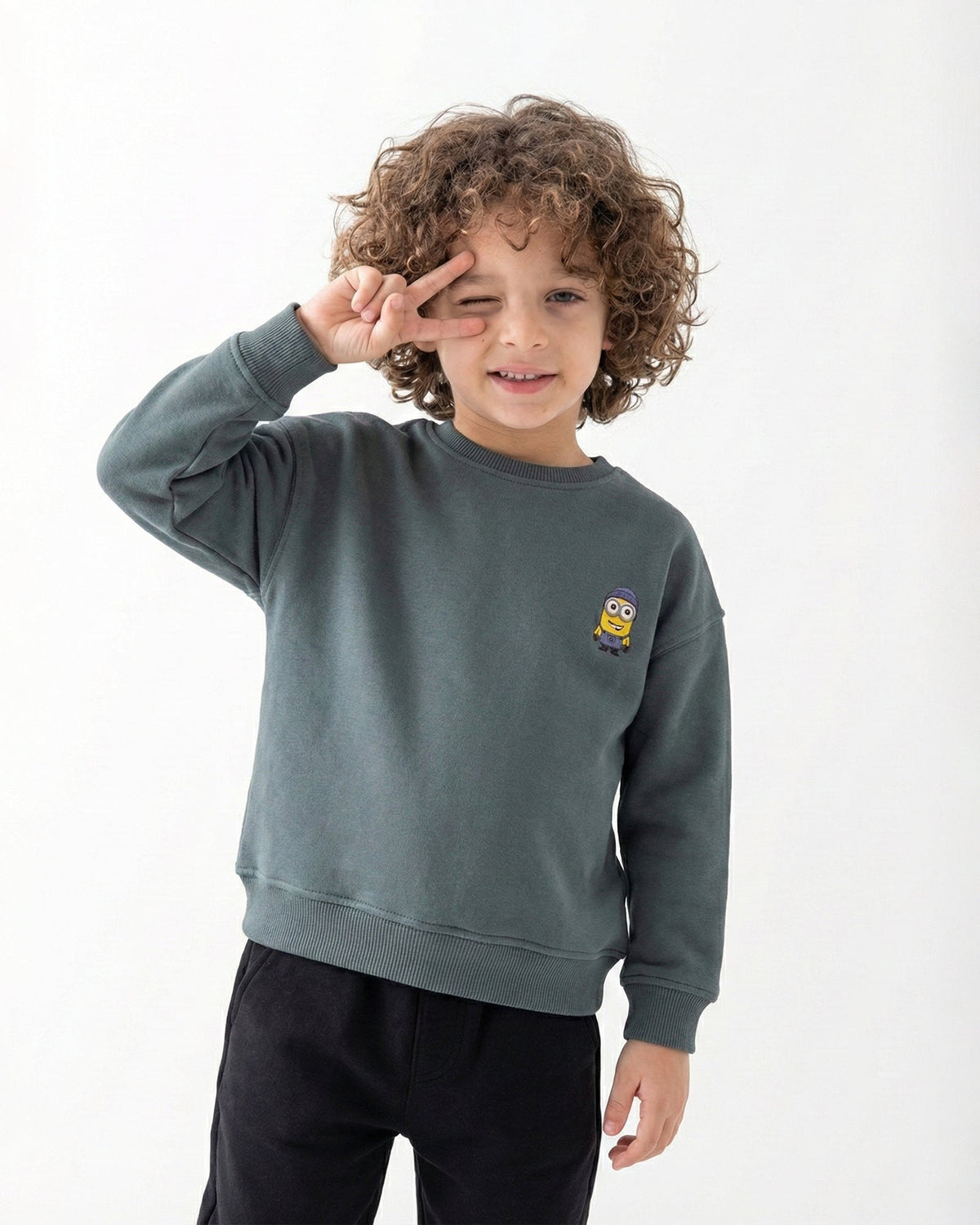Boys Minions Patch Sweatshirt | Dark Grey - Remint Kids Fashion