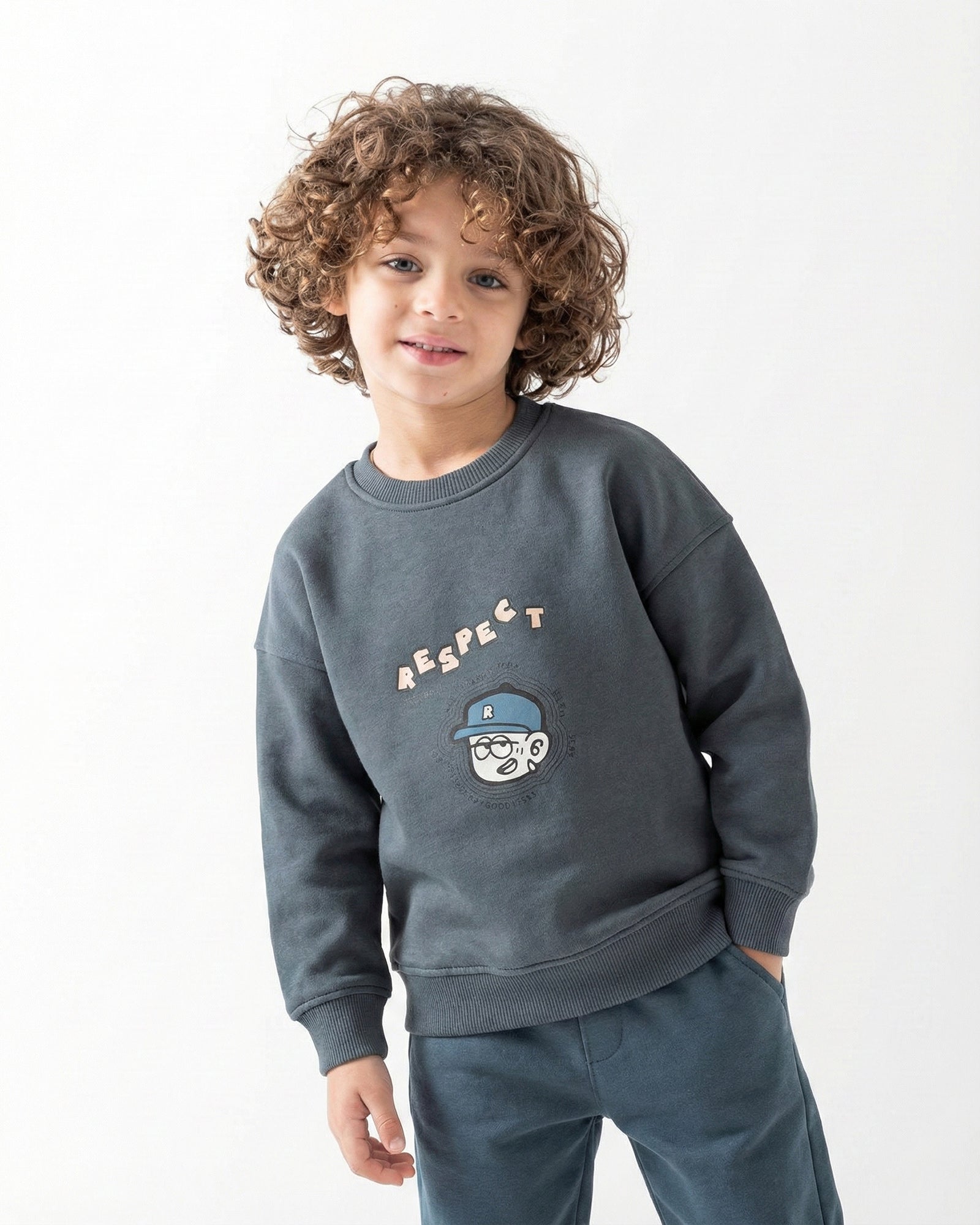 Boys Cartoon Statement Sweatshirt | Dark Grey - Remint Kids Fashion