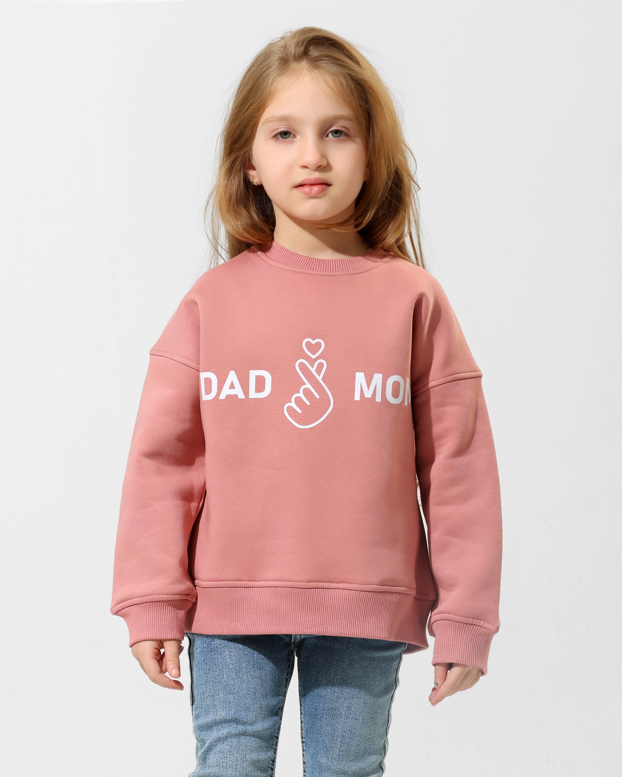 Girls Mom & Dad Graphic Sweatshirt | Rose Pink - Remint Kids Fashion