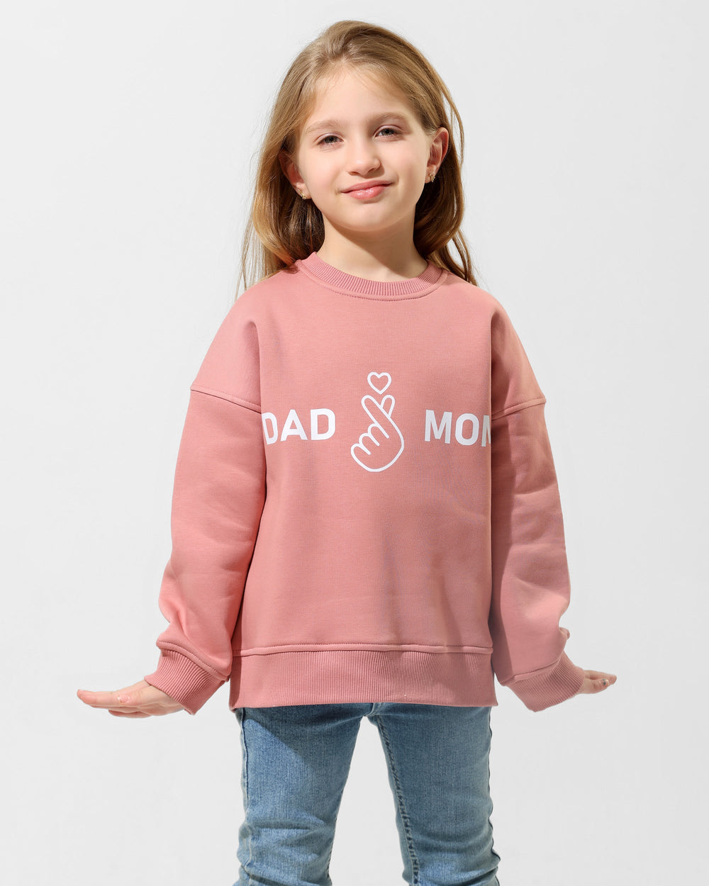 Girls Mom & Dad Graphic Sweatshirt | Rose Pink - Remint Kids Fashion