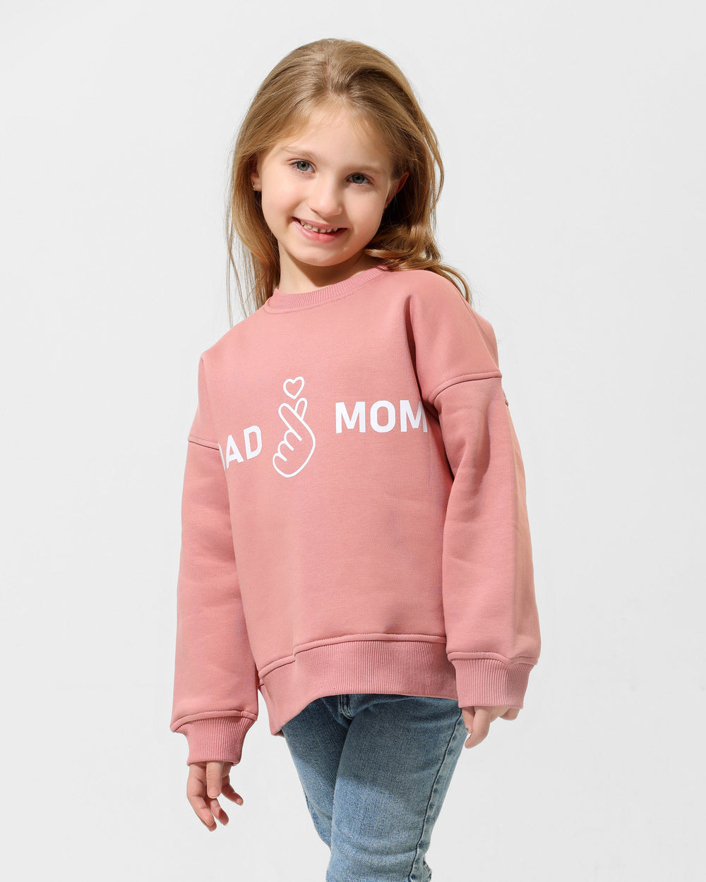 Girls Mom & Dad Graphic Sweatshirt | Rose Pink - Remint Kids Fashion