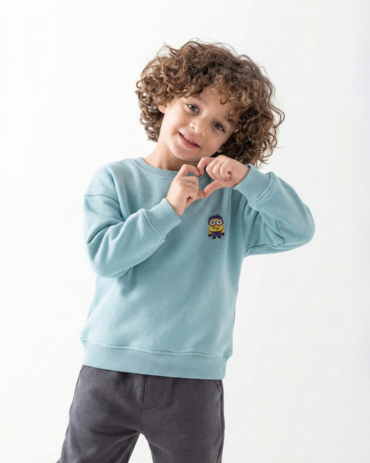 Boys Minions Patch Sweatshirt | Turquoise - Remint Kids Fashion