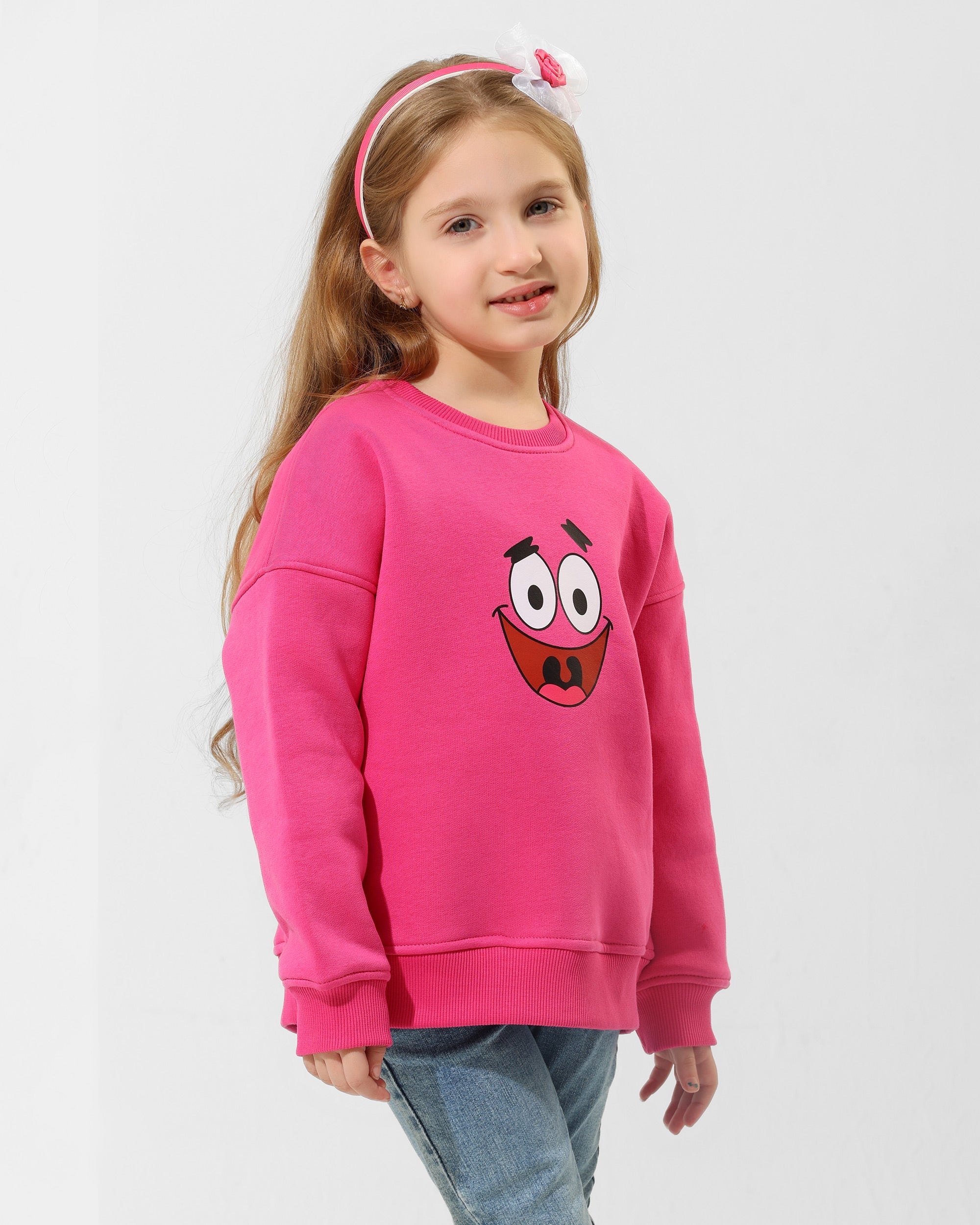 Girls Smiley Face Graphic Sweatshirt | Pink - Remint Kids Fashion