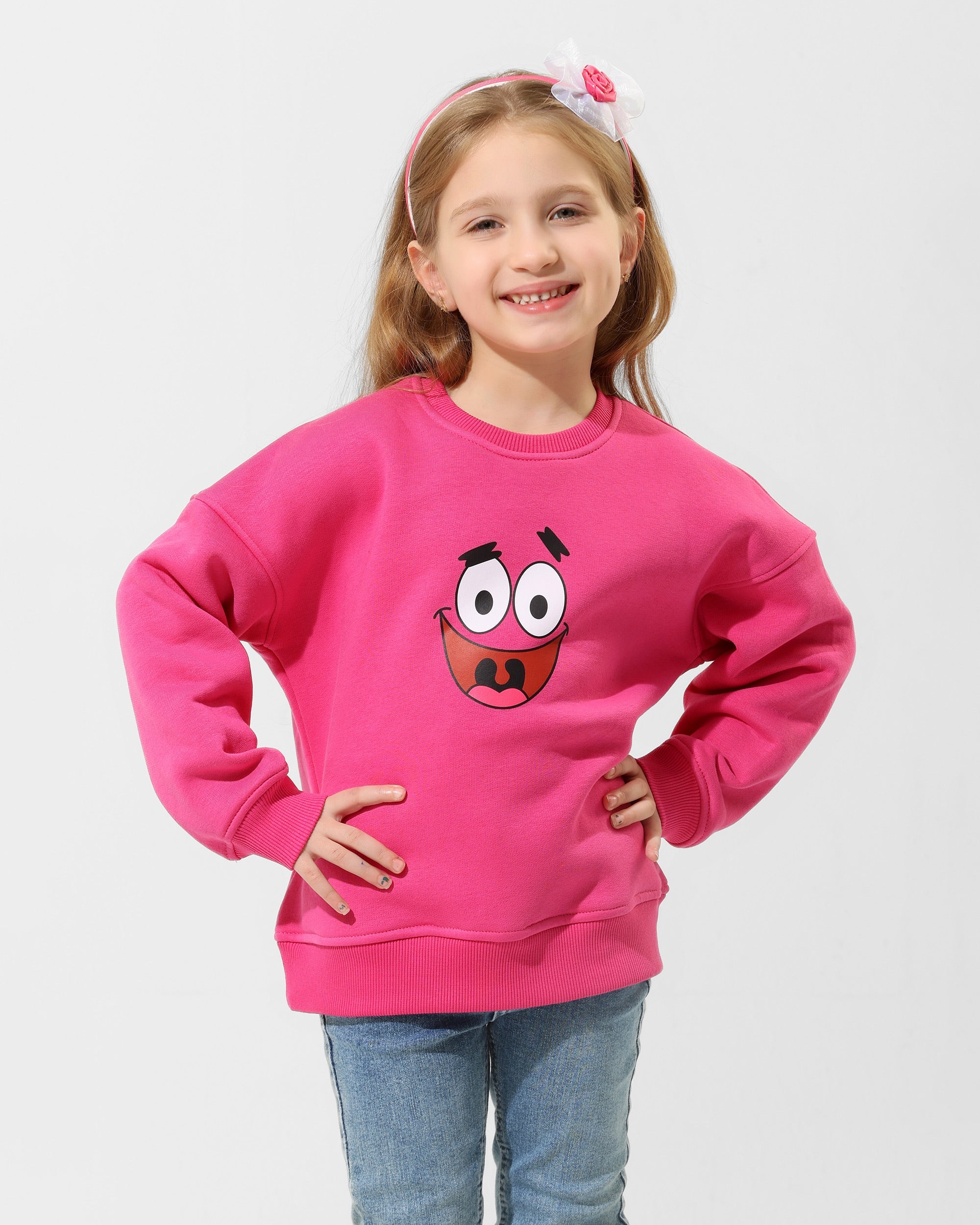 Girls Smiley Face Graphic Sweatshirt | Pink - Remint Kids Fashion