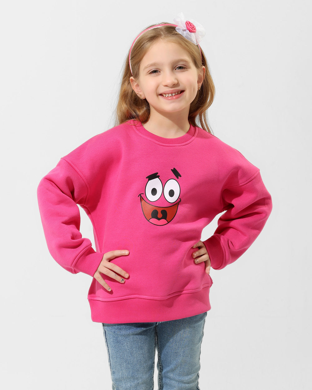 Girls Smiley Face Graphic Sweatshirt | Pink - Remint Kids Fashion