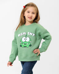Girls Cute Monster Graphic Sweatshirt | Light Green - Remint Kids Fashion