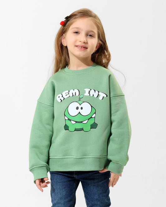Girls Cute Monster Graphic Sweatshirt | Light Green - Remint Kids Fashion