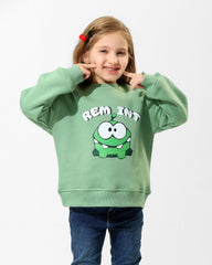 Girls Cute Monster Graphic Sweatshirt | Light Green - Remint Kids Fashion