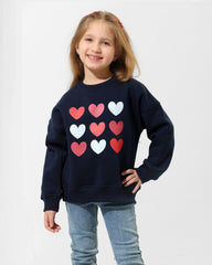 Girls Heart Print Graphic Sweatshirt | Dark Blue - Remint Kids Fashion