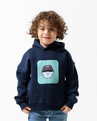 Boys Cartoon Face Graphic Hoodie | Dark Blue - Remint Kids Fashion