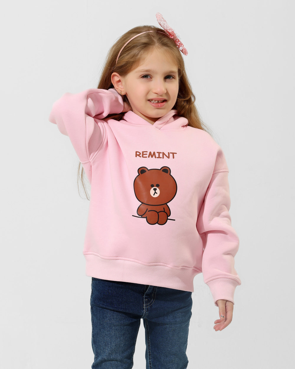 Girls Bear Graphic Hoodie | Rose Pink - Remint Kids Fashion