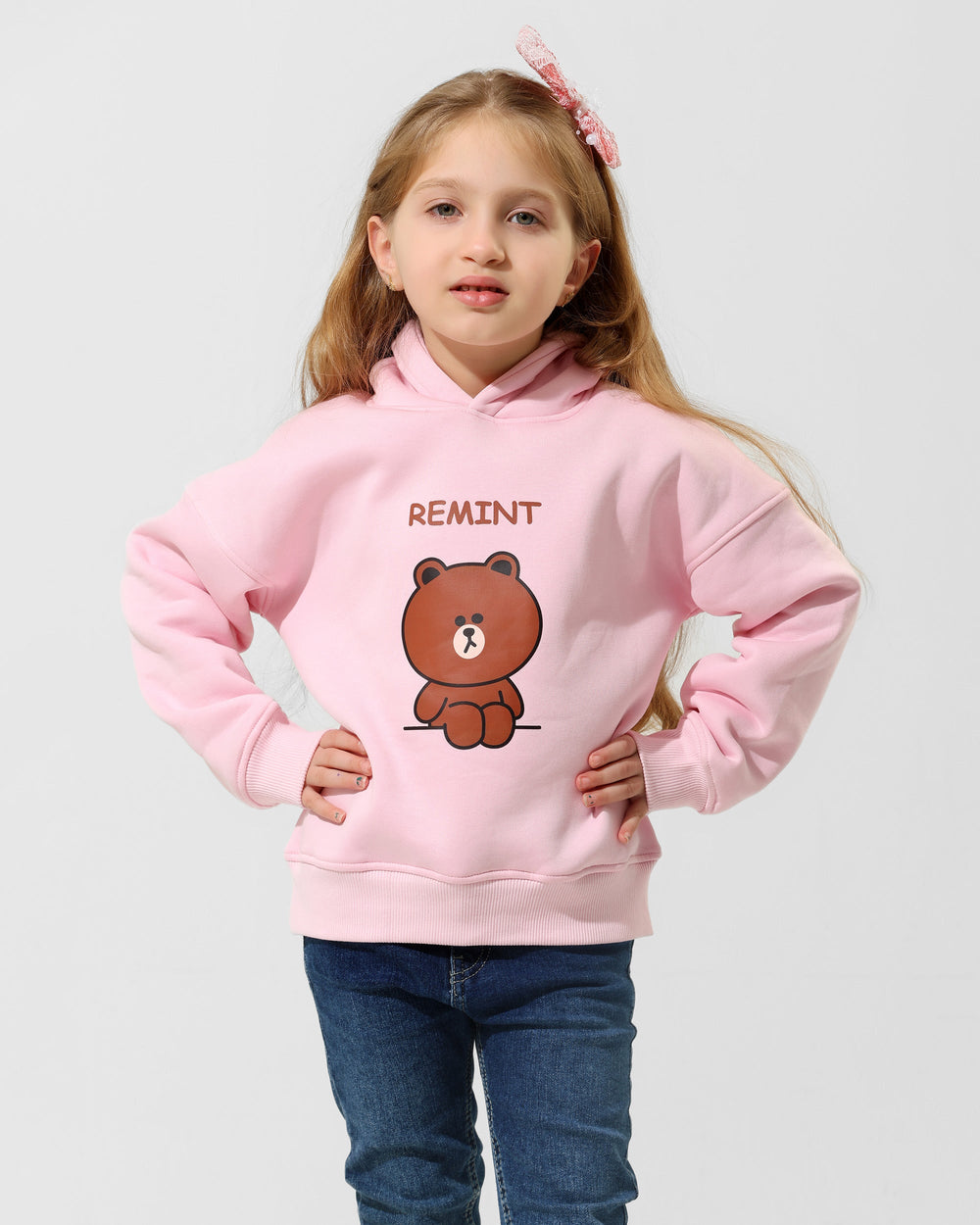 Girls Bear Graphic Hoodie | Rose Pink - Remint Kids Fashion