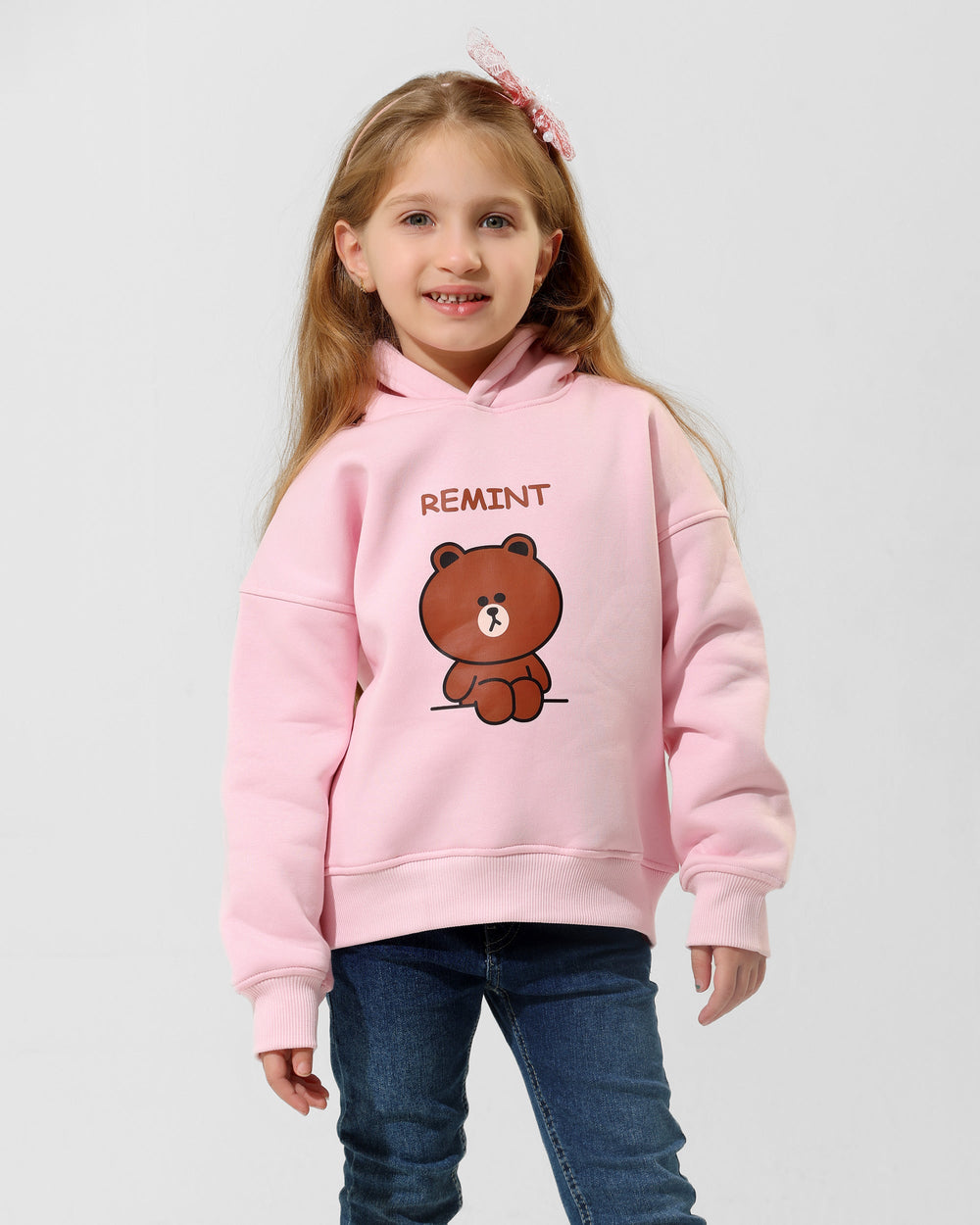 Girls Bear Graphic Hoodie | Rose Pink - Remint Kids Fashion