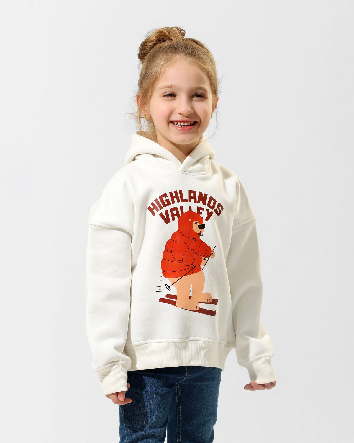 Girls Highlands Valley Bear Graphic Hoodie | Off-White - Remint Kids Fashion