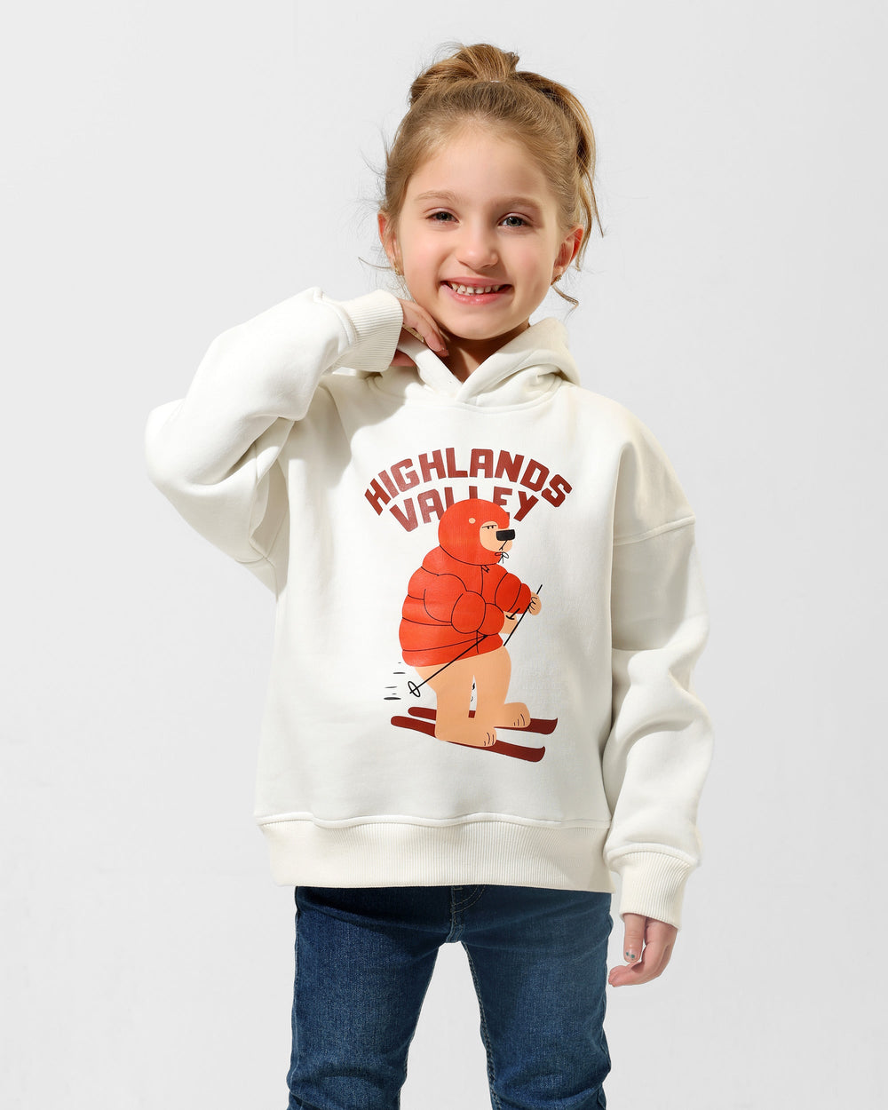 Girls Highlands Valley Bear Graphic Hoodie | Off-White - Remint Kids Fashion