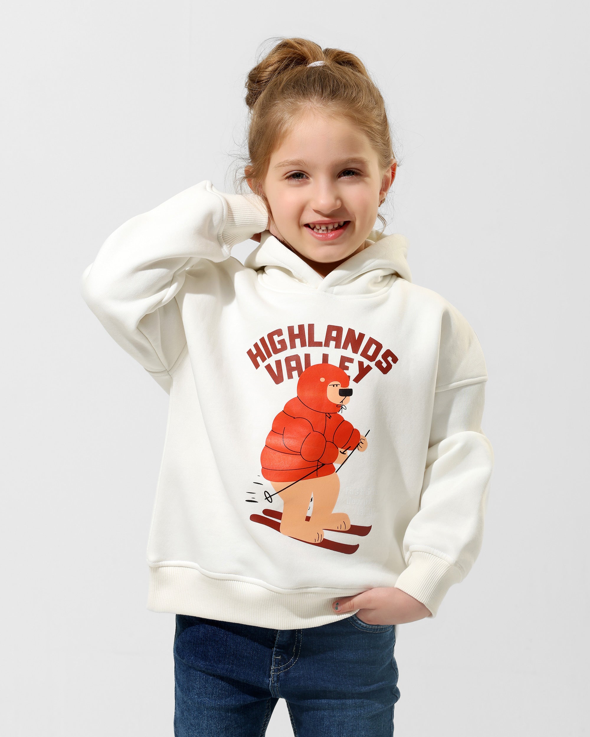 Girls Highlands Valley Bear Graphic Hoodie | Off-White - Remint Kids Fashion