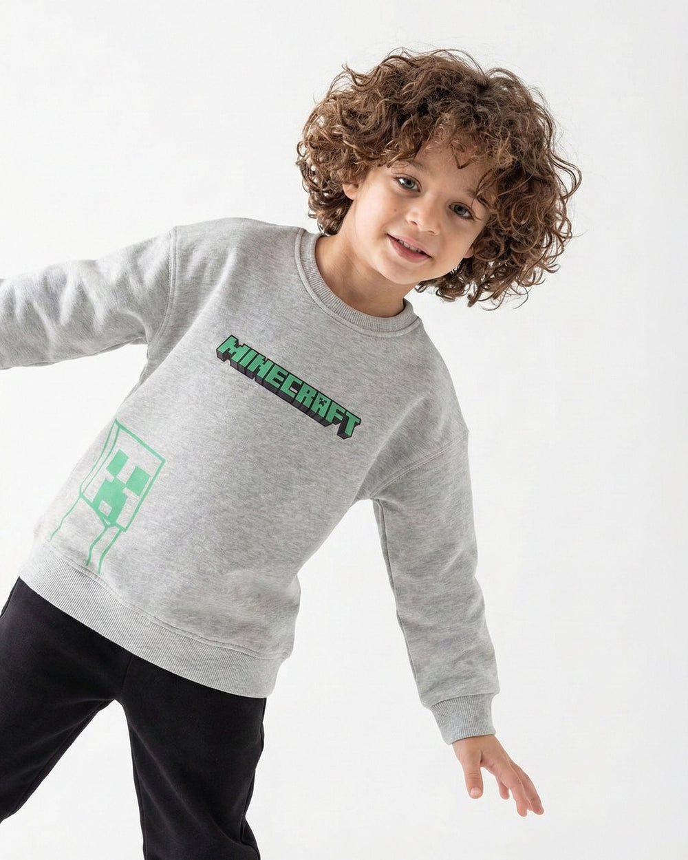 Boys Minecraft Print Sweatshirt | Grey - Remint Kids Fashion