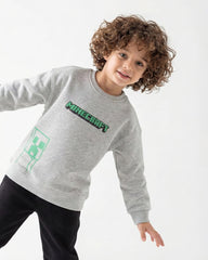 Boys Minecraft Print Sweatshirt | Grey - Remint Kids Fashion