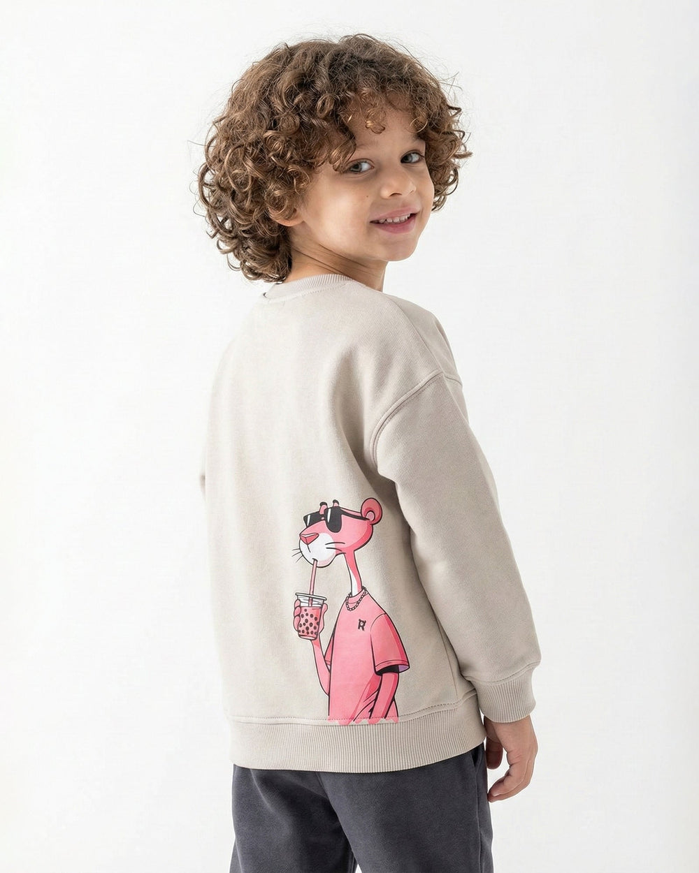 Boys Pink Panther Graphic Sweatshirt | Grey - Remint Kids Fashion