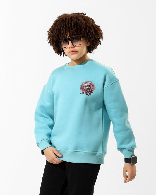 Boys Jeep Graphic Sweatshirt | Turquoise - Remint Kids Fashion