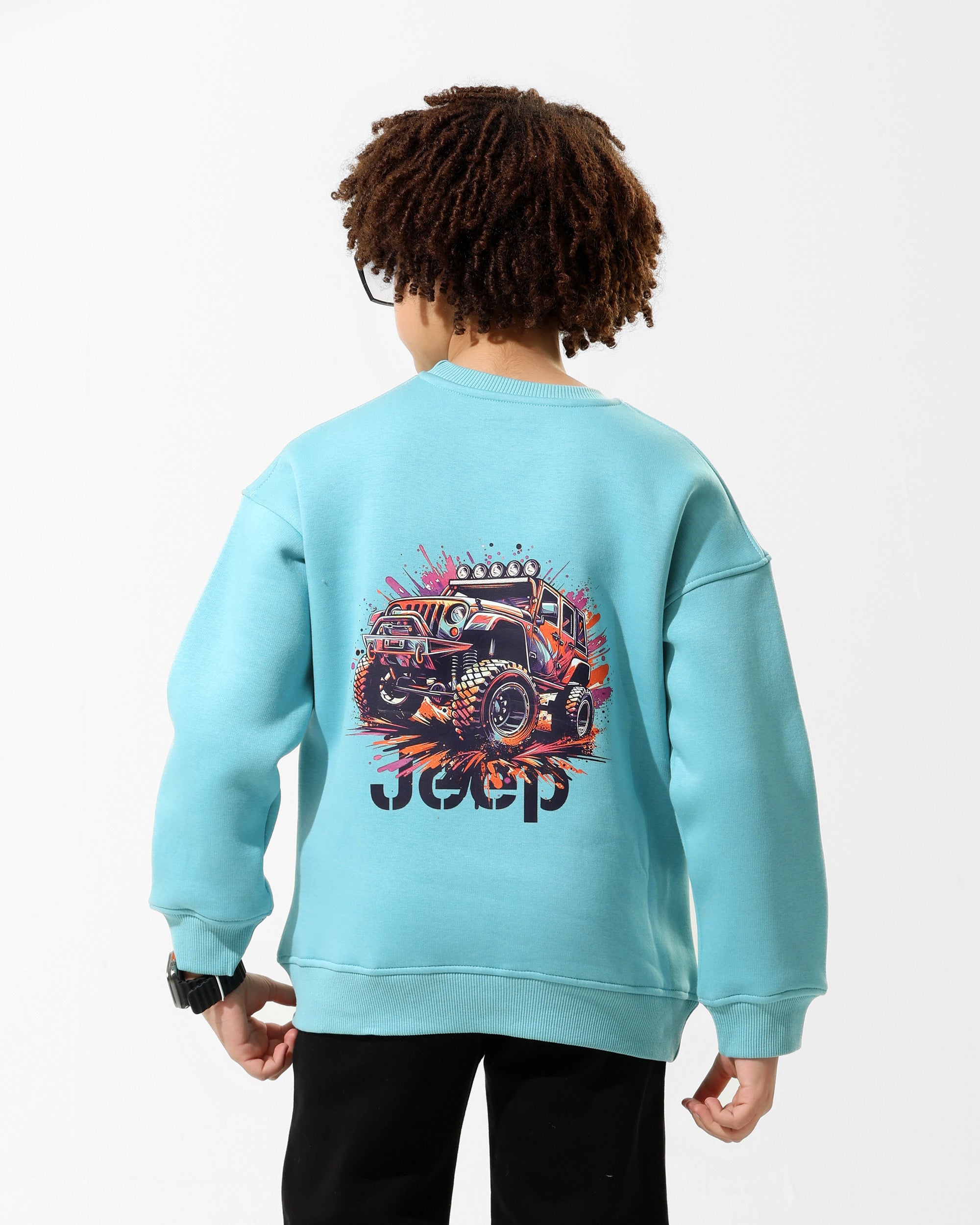 Boys Jeep Graphic Sweatshirt | Turquoise - Remint Kids Fashion