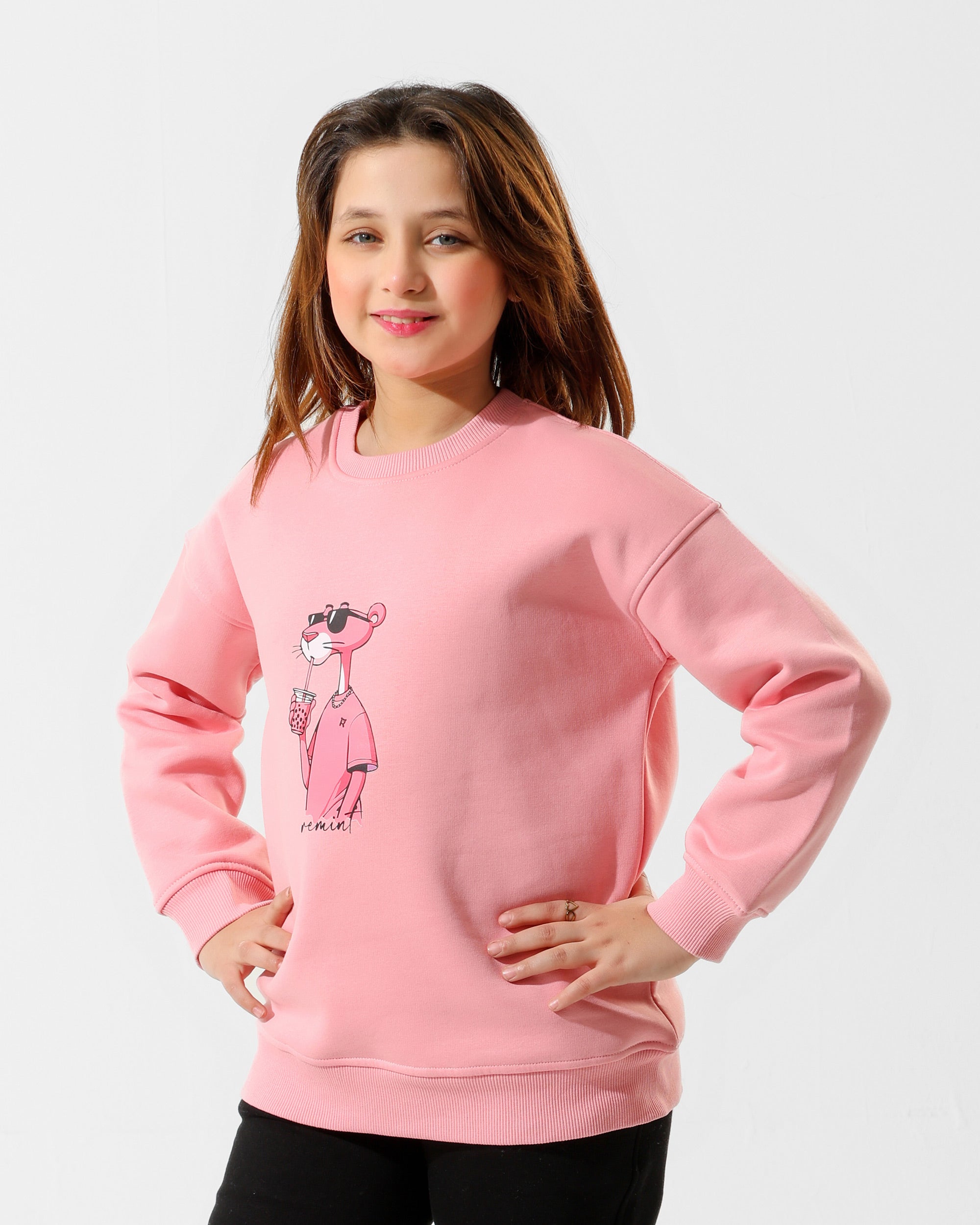 Girls Cool Panther Graphic Sweatshirt | Rose Pink - Remint Kids Fashion