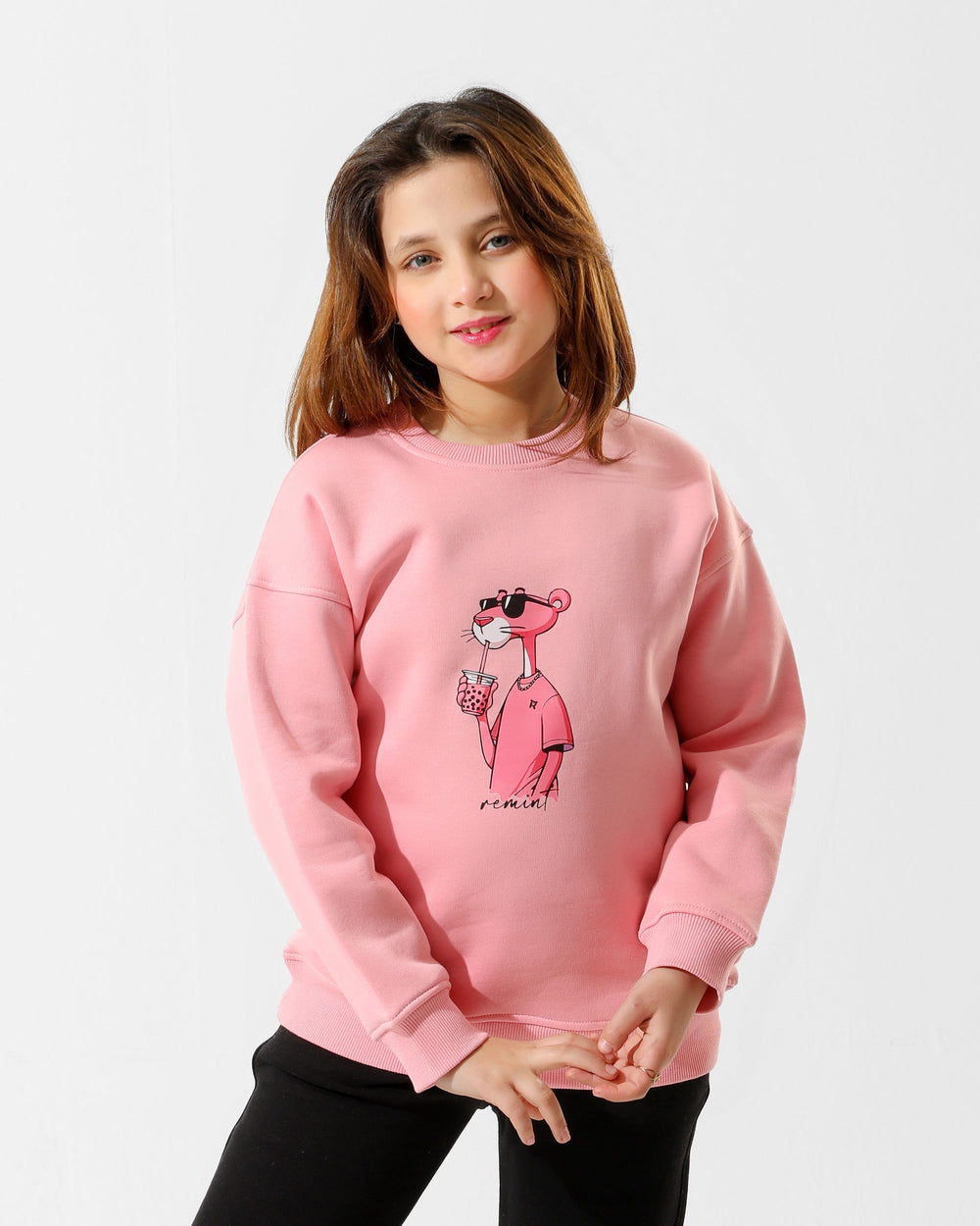 Girls Cool Panther Graphic Sweatshirt | Rose Pink - Remint Kids Fashion