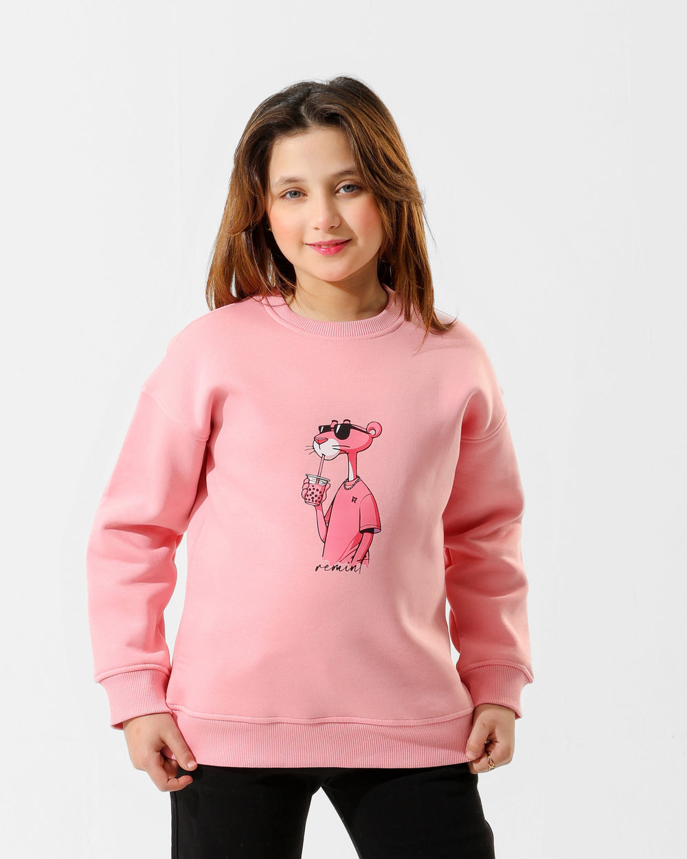 Girls Cool Panther Graphic Sweatshirt | Rose Pink - Remint Kids Fashion