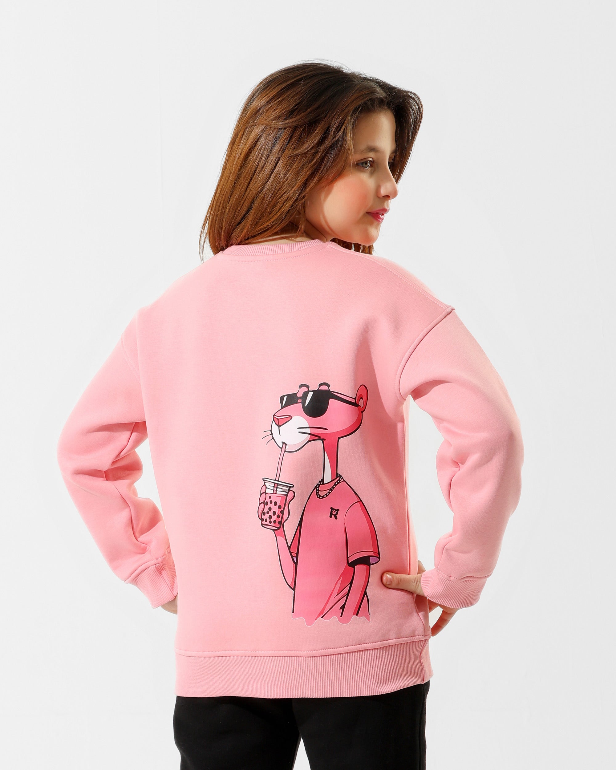 Girls Cool Panther Graphic Sweatshirt | Rose Pink - Remint Kids Fashion
