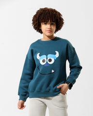 Boys Sulley Face Graphic Sweatshirt | Dark Teal - Remint Kids Fashion