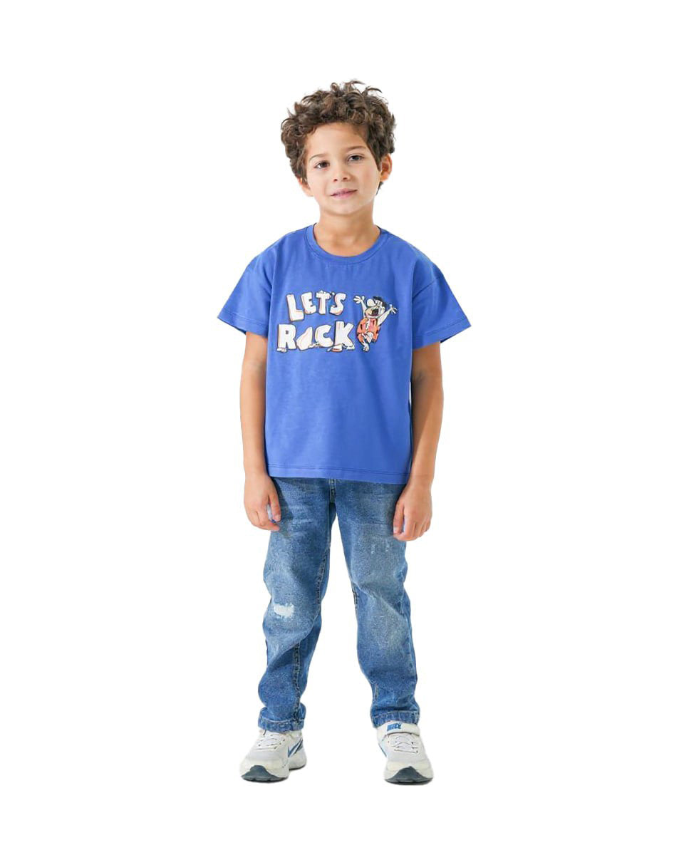 Boys Fred & Barney “Let’s Rock” Graphic T-Shirt | Blue - Remint Kids Fashion