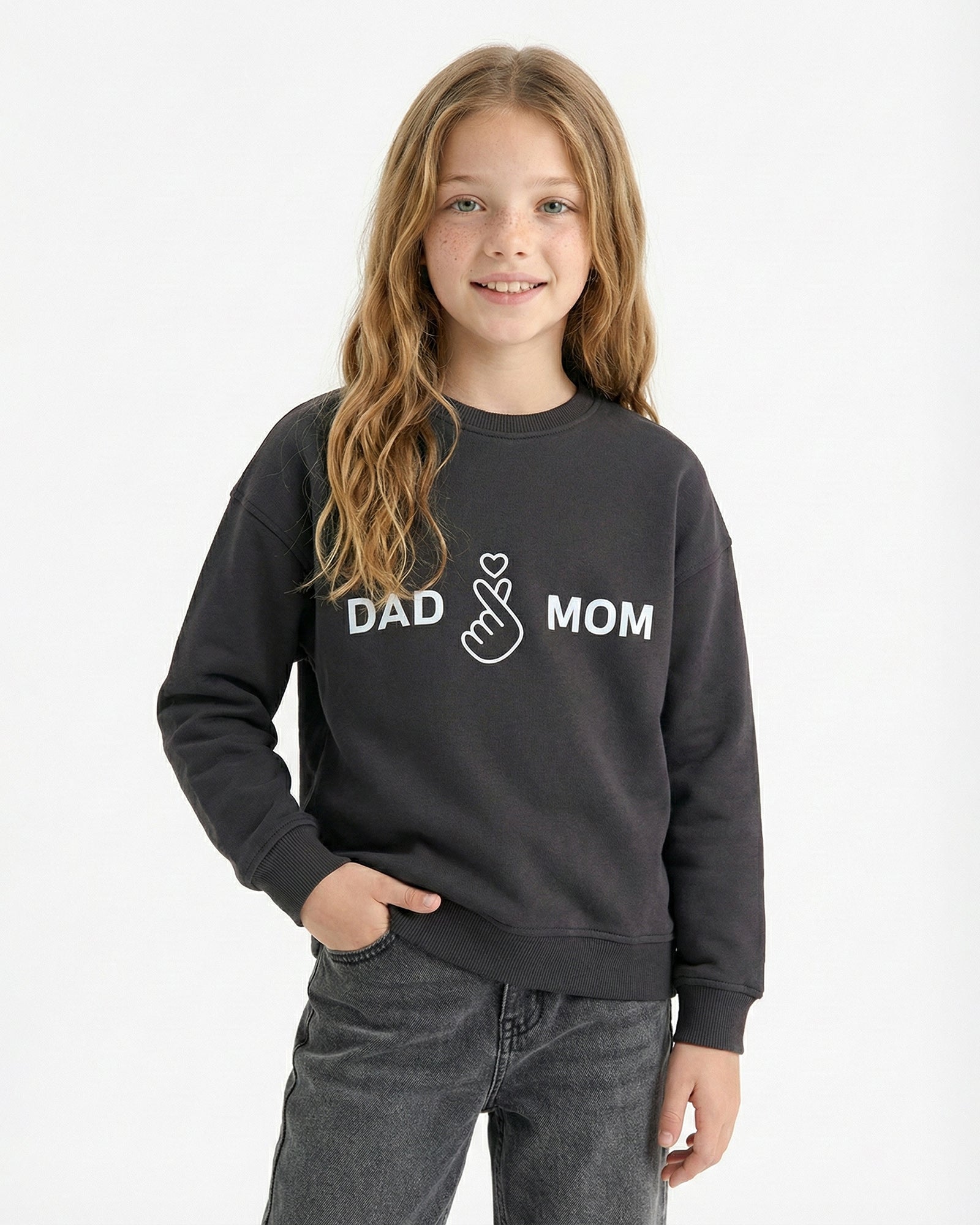 Girls Dad & Mom Graphic Sweatshirt | Black - Remint Kids Fashion