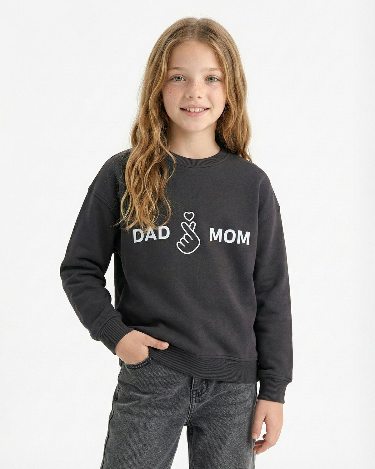 Girls Dad & Mom Graphic Sweatshirt | Black - Remint Kids Fashion