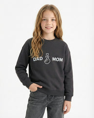 Girls Dad & Mom Graphic Sweatshirt | Black - Remint Kids Fashion