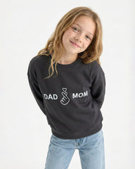 Girls Dad & Mom Graphic Sweatshirt | Black - Remint Kids Fashion