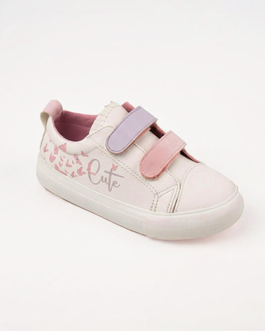 Girls Cute Butterfly Velcro Sneakers | Off-White - Remint Kids Fashion