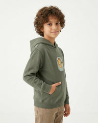 Boys Garfield Letter Patch Hoodie | Olive Green - Remint Kids Fashion