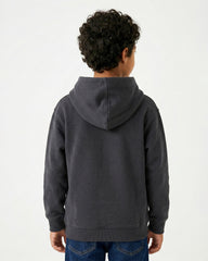 Boys Charlie Brown Patch Hoodie | Dark Grey - Remint Kids Fashion