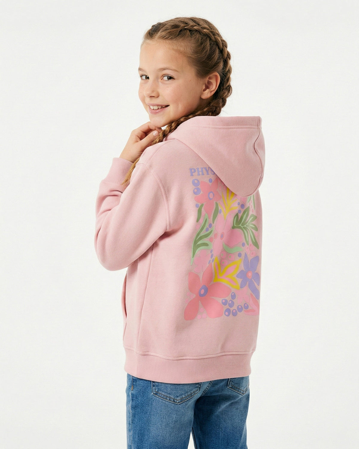 Girls Floral Back Print Hoodie | Rose Pink - Remint Kids Fashion