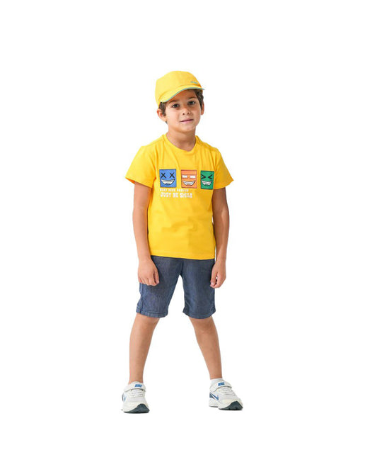 Boys Emoji Faces Graphic T-Shirt | Yellow - Remint Kids Fashion