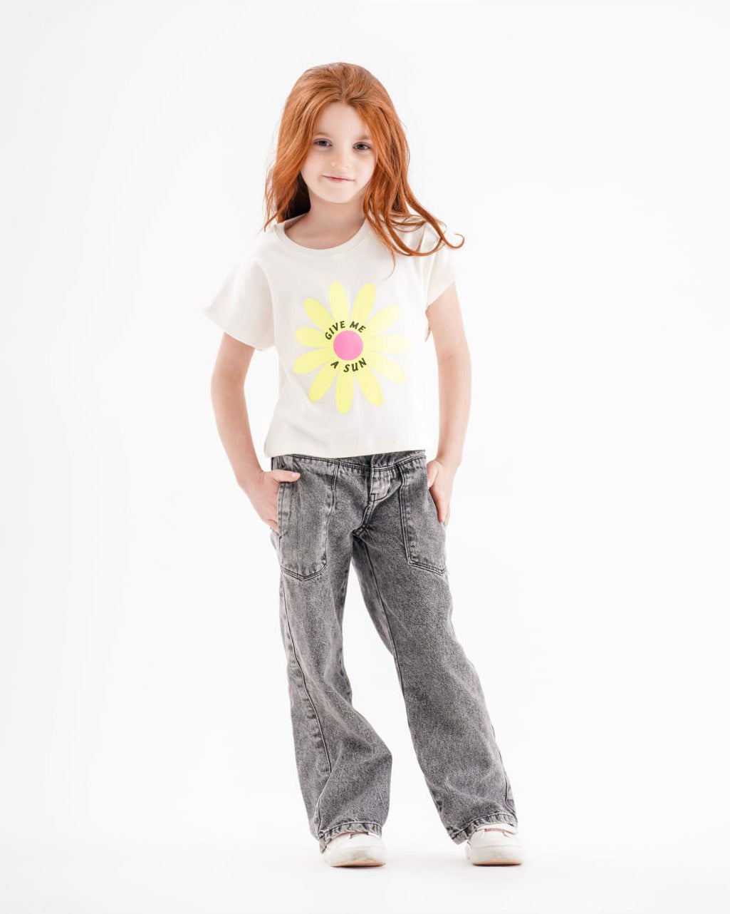 Girls Daisy “Give Me Sun” Graphic T-Shirt | Off-White - Remint Kids Fashion