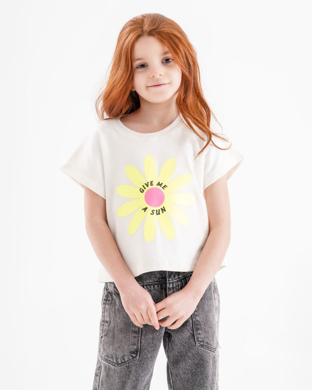 Girls Daisy “Give Me Sun” Graphic T-Shirt | Off-White - Remint Kids Fashion