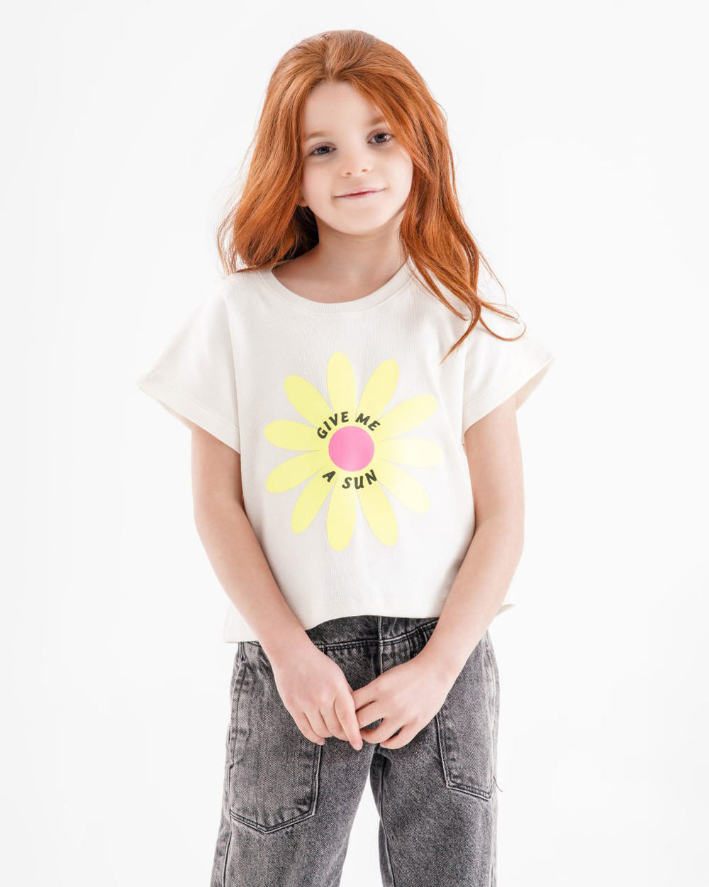 Girls Daisy “Give Me Sun” Graphic T-Shirt | Off-White - Remint Kids Fashion