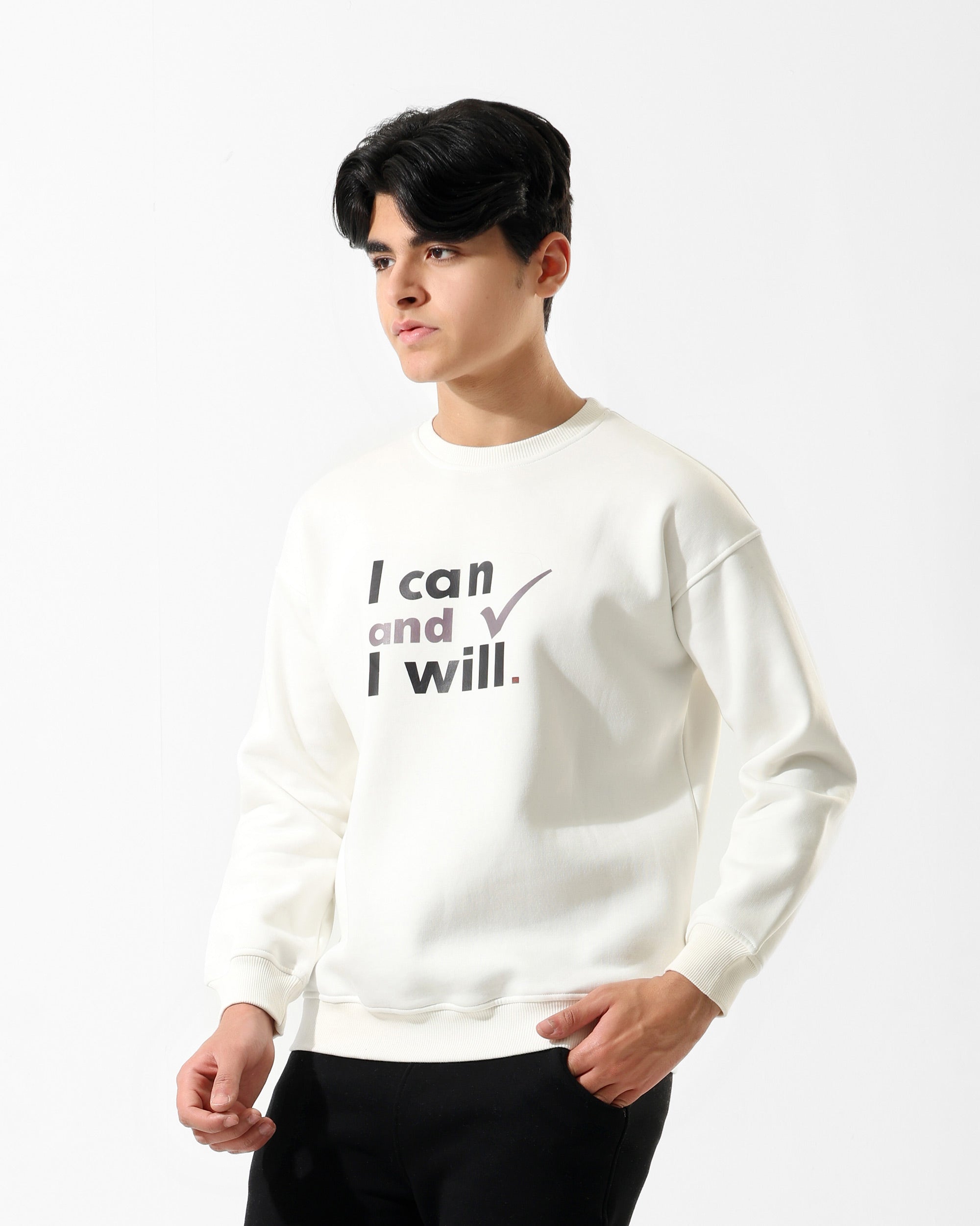 Boys "I Can and I Will" Printed Sweatshirt | Off-White - Remint Kids Fashion