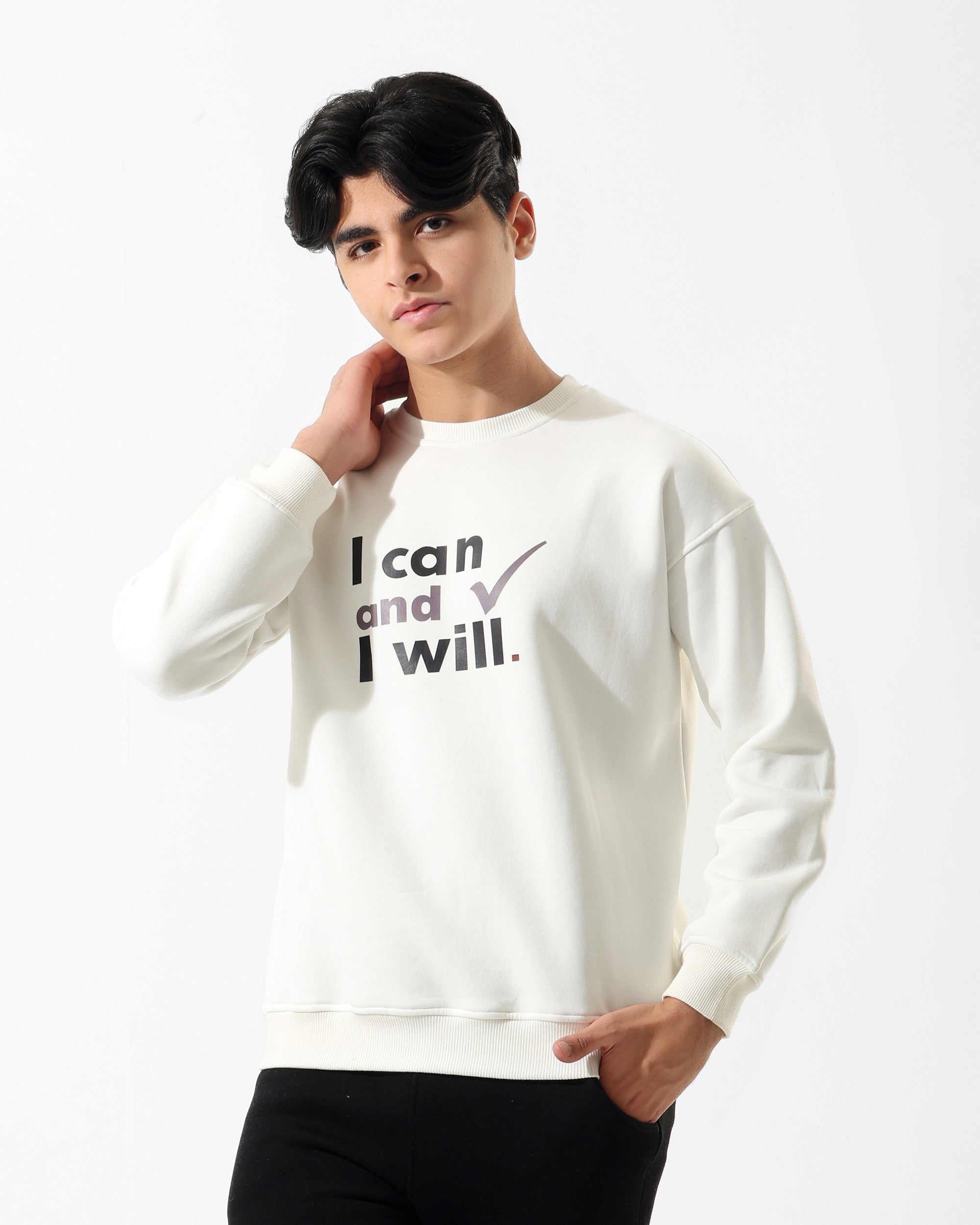Boys "I Can and I Will" Printed Sweatshirt | Off-White - Remint Kids Fashion