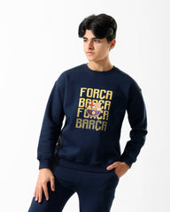Boys Força Barça Graphic Sweatshirt | Dark Blue - Remint Kids Fashion