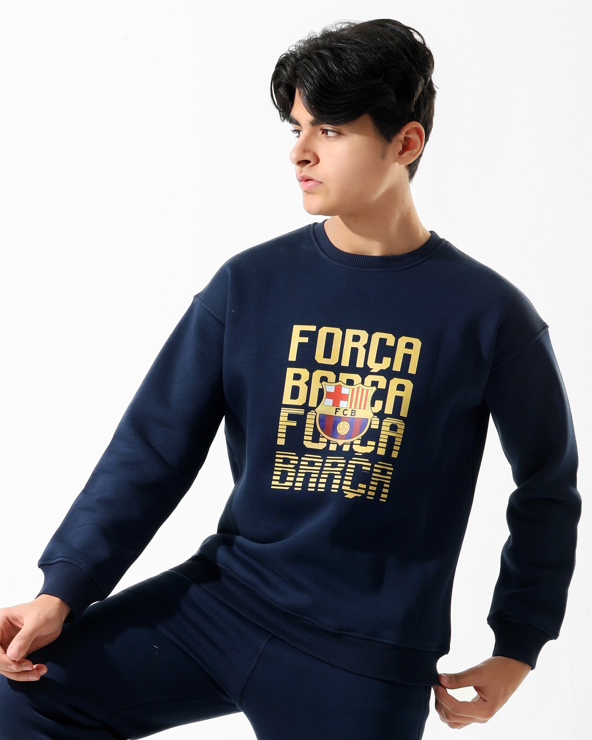 Boys Força Barça Graphic Sweatshirt | Dark Blue - Remint Kids Fashion